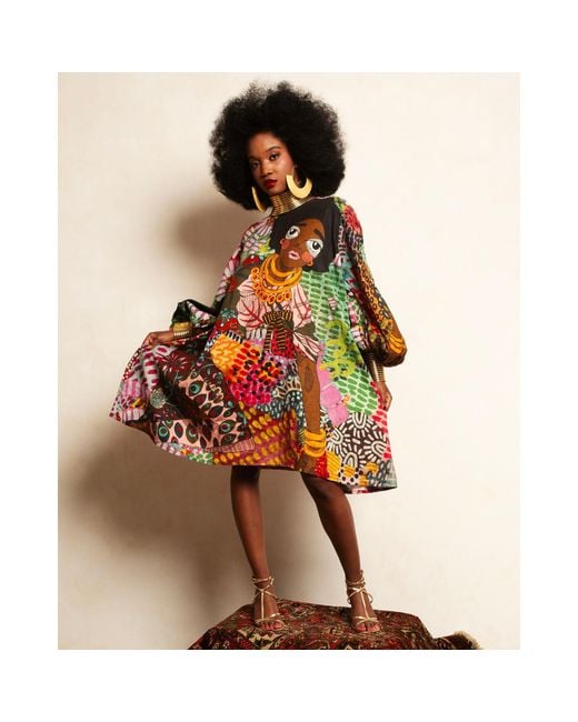 A.nty Story Blue A-Line Balloon Sleeve Dress