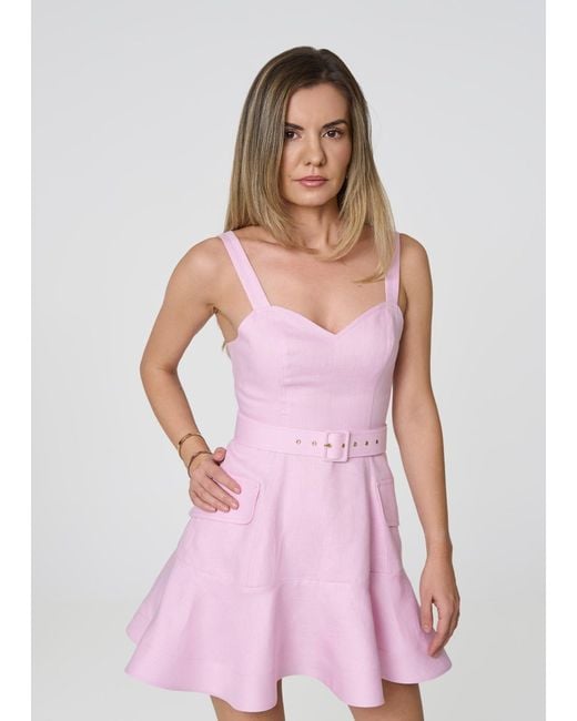 GIORGIA LUCASI Purple Linen Mini Dress With Ruffle Hem