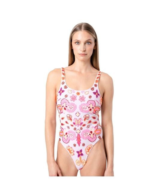 Self-Adore Pink Floral Fiesta Hand-Beaded Embellished One-Piece Swimsuit