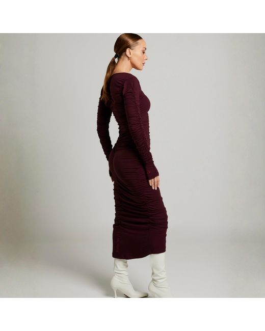 LIZ SKORSIS Purple Viva Scoop Neck Ruched Dress