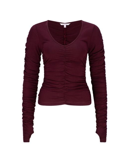 LIZ SKORSIS Purple Viva Scoop Ruched Top