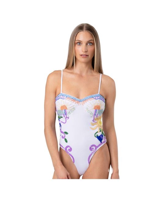 Self-Adore Blue Serenity Hand-Beaded Embellished One-Piece Swimsuit