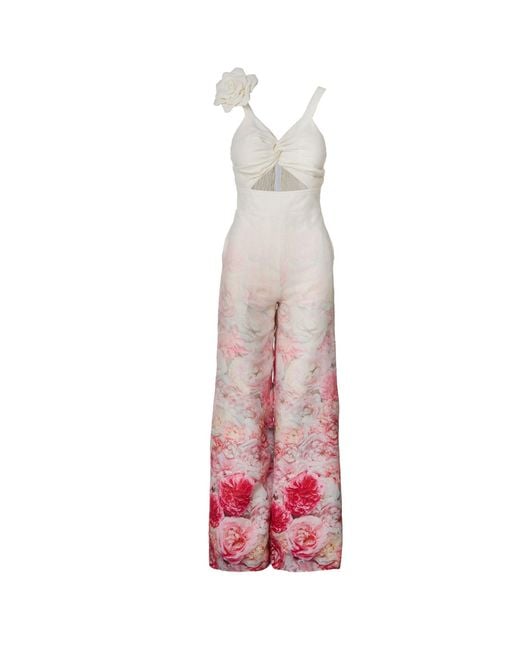 GIORGIA LUCASI Purple Floral Linen Wide-Leg Jumpsuit