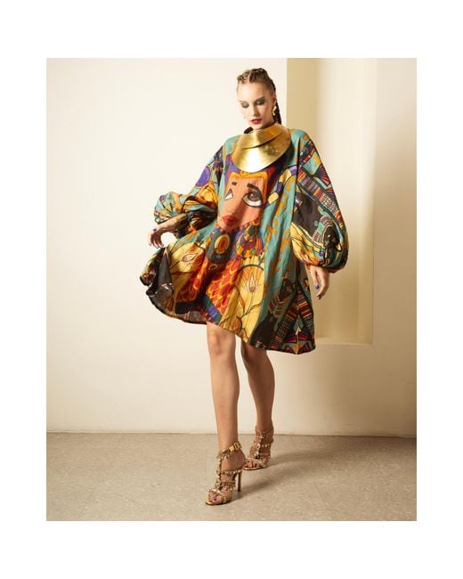 A.nty Story Blue A-Line Balloon Sleeve Ladia Dress