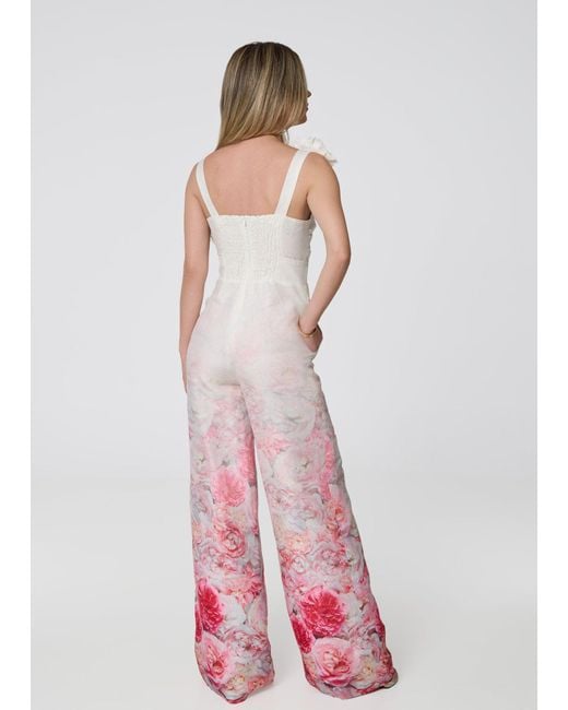 GIORGIA LUCASI Purple Floral Linen Wide-Leg Jumpsuit