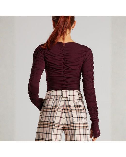 LIZ SKORSIS Purple Viva Scoop Ruched Top