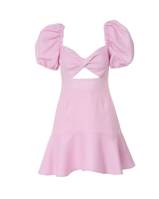 GIORGIA LUCASI Pink Linen Mini Dress With Puff Sleeves