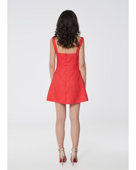 GIORGIA LUCASI Red Coral Linen Mini Dress With Rose Strap