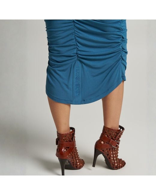 LIZ SKORSIS Blue Viva Scoop Neck Ruched Dress