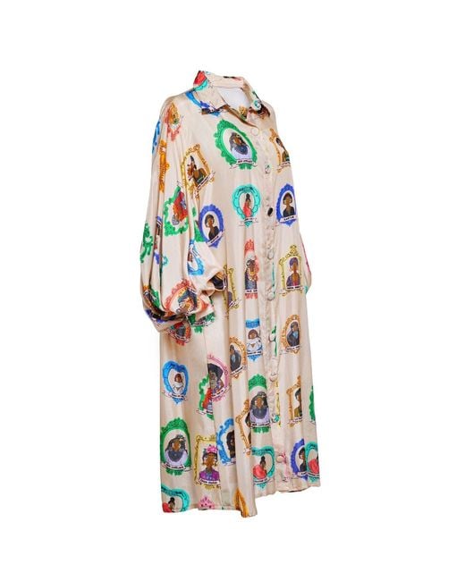 A.nty Story Blue Collared Balloon Sleeve Midi Dress