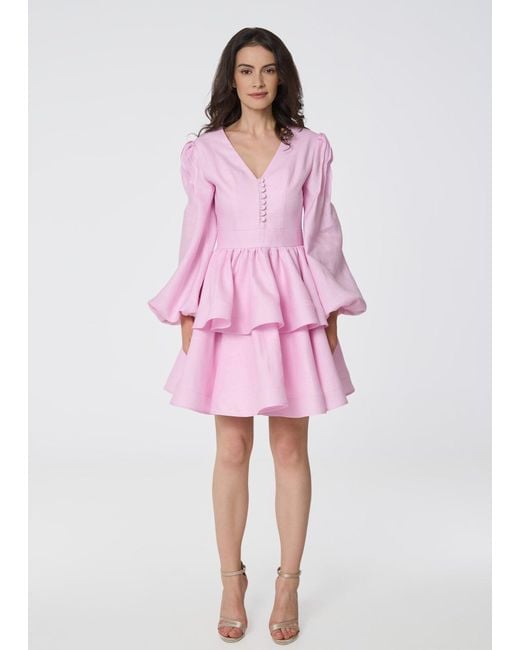 GIORGIA LUCASI Pink Blush Linen A-Line Dress