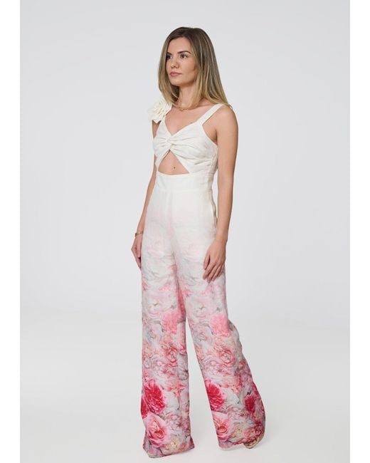 GIORGIA LUCASI Purple Floral Linen Wide-Leg Jumpsuit