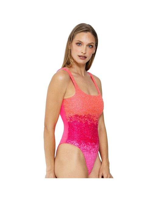Self-Adore Pink Ombre Hand-Beaded Embellished One-Piece Swimsuit