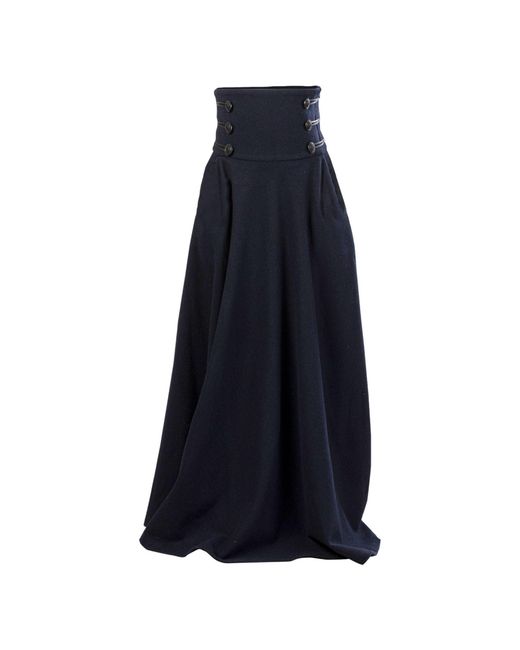 Women's Blue "Rose" Dark Wool Maxi Skirt