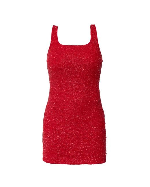 Self-Adore Red Ruby Hand-Beaded Embellished Mini Dress