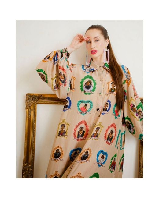A.nty Story Blue Collared Balloon Sleeve Midi Dress