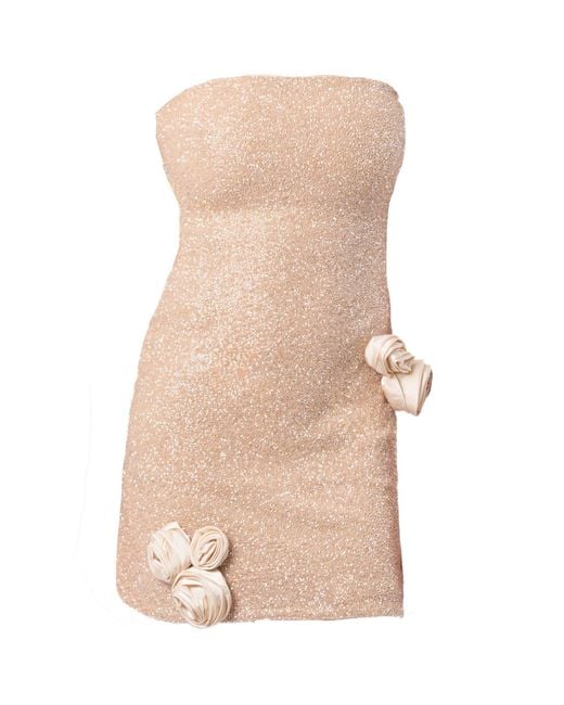 Self-Adore Natural Champagne Rose Hand-Beaded Embellished Mini Dress
