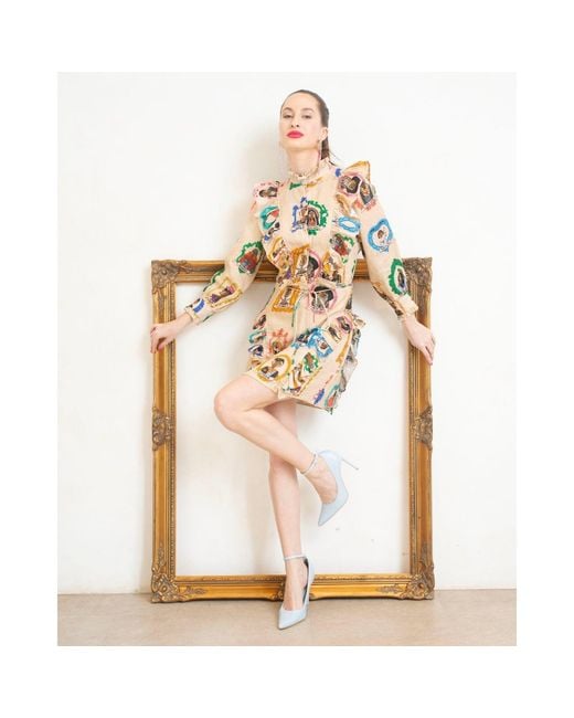 A.nty Story Blue High Neck Frill Mini Dress