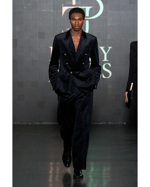 PERRY JONES Black Velvet Double-Breasted Suit for men