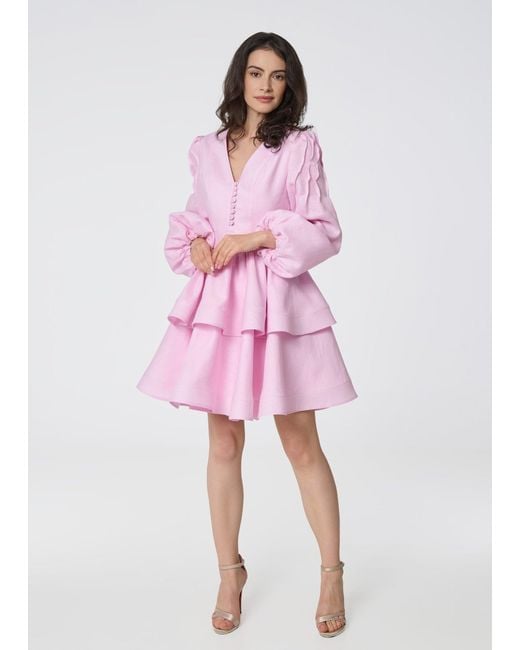 GIORGIA LUCASI Pink Blush Linen A-Line Dress