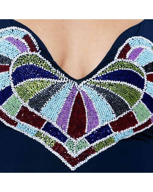 Self-Adore Blue Amor Hand-Beaded Embellished One-Piece Swimsuit