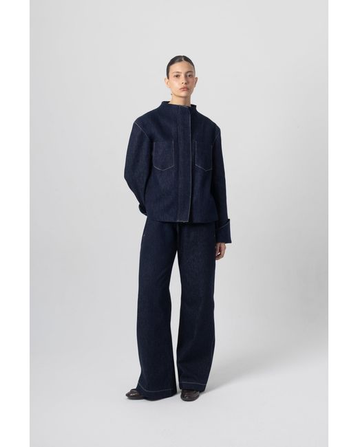 FARAH SEIF Blue Solin Straight Denim Pants