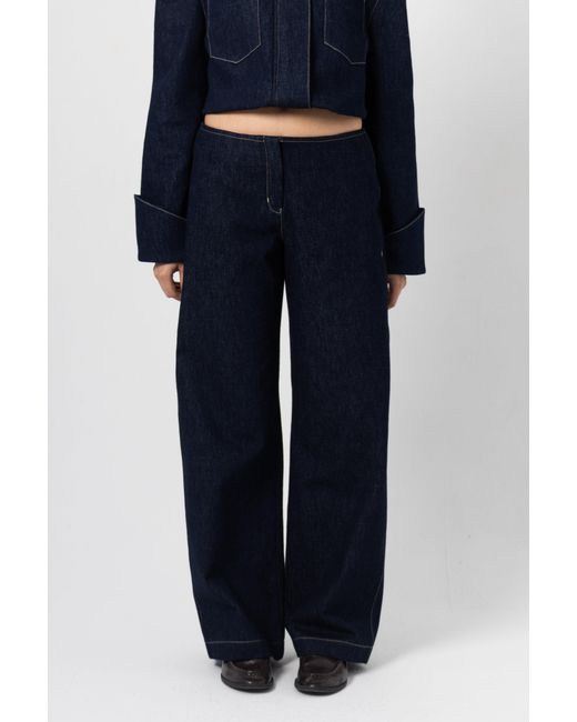 FARAH SEIF Blue Solin Straight Denim Pants
