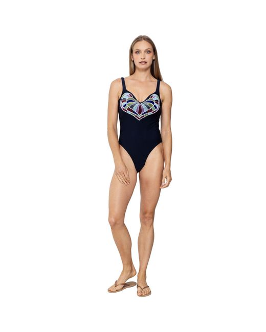 Self-Adore Blue Amor Hand-Beaded Embellished One-Piece Swimsuit