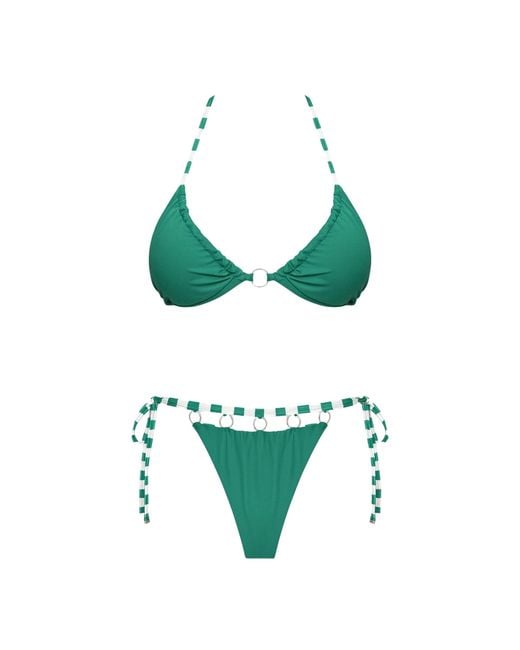 Live Kolibri Green String Bikini Set With Metal Rings