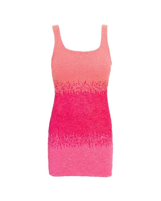 Self-Adore Pink Ombre Hand-Beaded Embellished Mini Dress