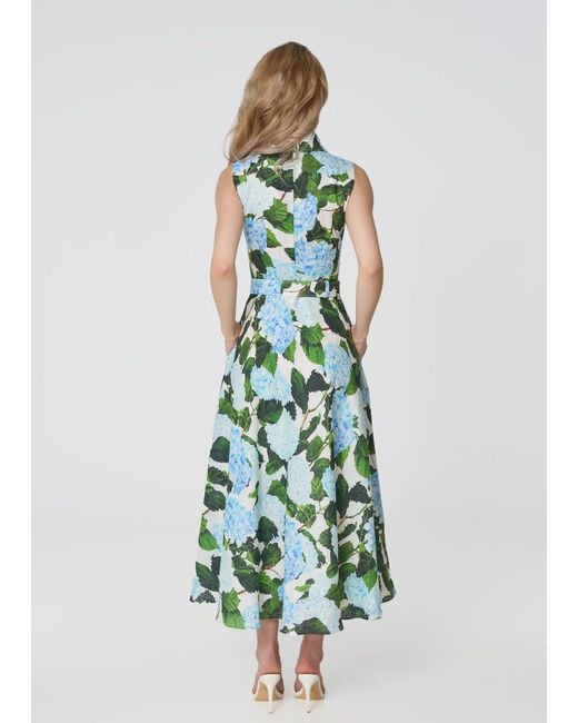 GIORGIA LUCASI Green Hydrangea Print Linen Midi Dress