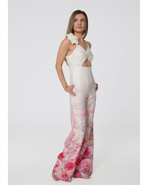 GIORGIA LUCASI Purple Floral Linen Wide-Leg Jumpsuit