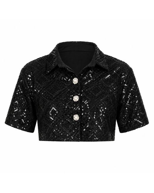 International Appeal Black Sequin Co-Ord Crop Shirt