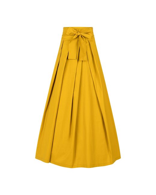 Women's Yellow Peony Deep High Waist Cotton Skirt