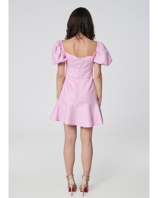 GIORGIA LUCASI Pink Linen Mini Dress With Puff Sleeves