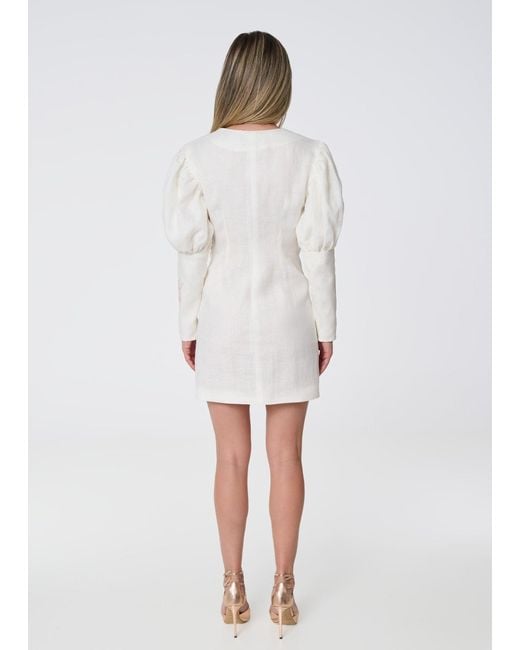 GIORGIA LUCASI White Ivory Linen Blazer Dress With Rose Embroidery