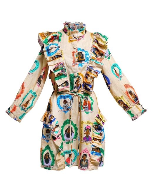 A.nty Story Blue High Neck Frill Mini Dress