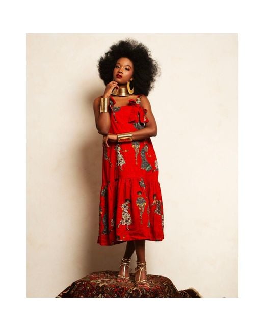 A.nty Story Orange Statement Bow Midi Dress