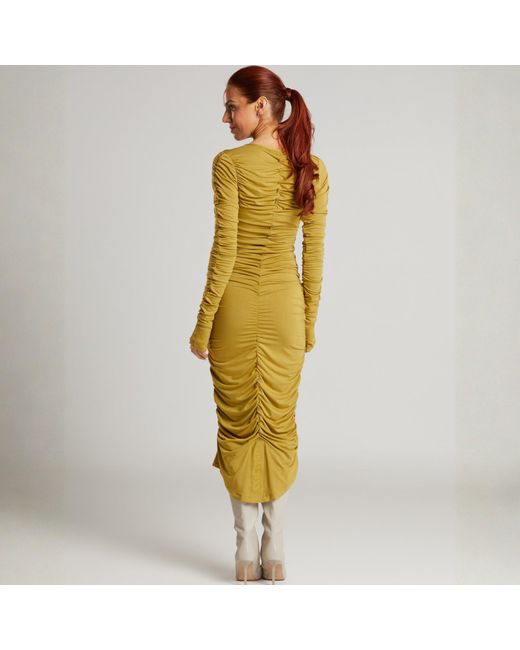 LIZ SKORSIS Multicolor Viva Scoop Neck Ruched Dress