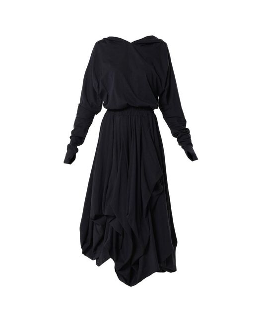 Women's Black Long Sleeve Hooded Midi Dress