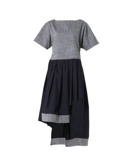 Women's Black Two-Toned Asymmetrical Denim Tunic Dress