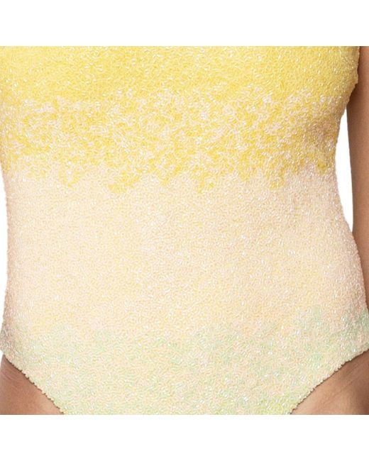 Self-Adore Yellow Ombre Hand-Beaded Embellished One-Piece Swimsuit
