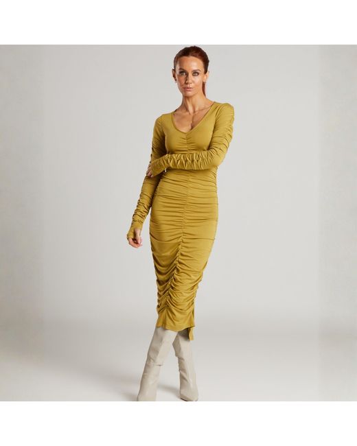 LIZ SKORSIS Multicolor Viva Scoop Neck Ruched Dress