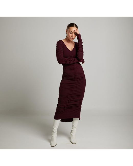 LIZ SKORSIS Purple Viva Scoop Neck Ruched Dress