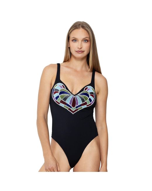 Self-Adore Black Amor Hand-Beaded Embellished One-Piece Swimsuit