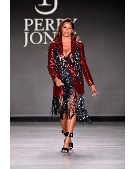 PERRY JONES Brown Sequin Fringe Jacket