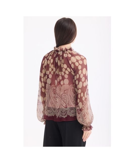 Georgette Brown Polka Dot Paisley Blouse