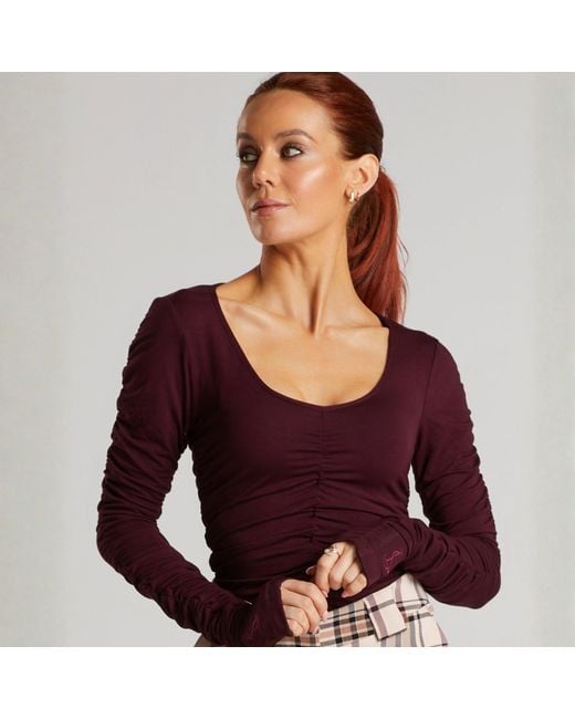 LIZ SKORSIS Purple Viva Scoop Ruched Top