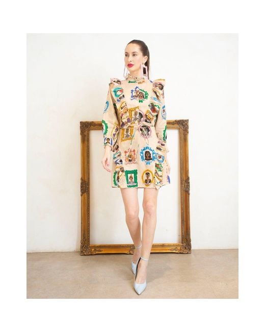 A.nty Story Blue High Neck Frill Mini Dress
