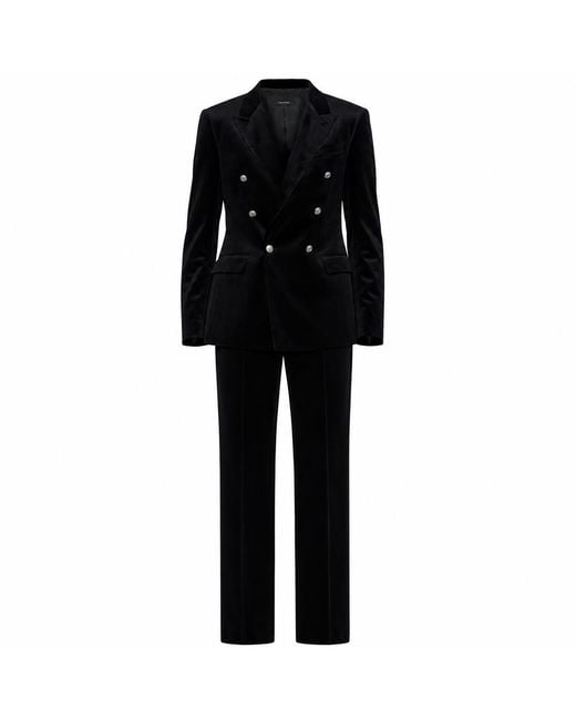 PERRY JONES Black Velvet Double-Breasted Suit for men